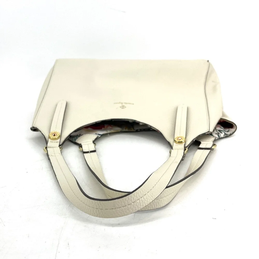 Nanette Lepore‎ Cream Pebbled Leather Floral Lined Tote Bag Shoulder Bag